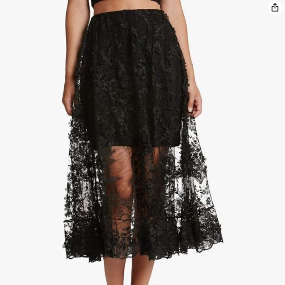 Dress The Population Black Lace Two Piece Lace Crop Top & Midi Skirt Size Small - Picture 15 of 16